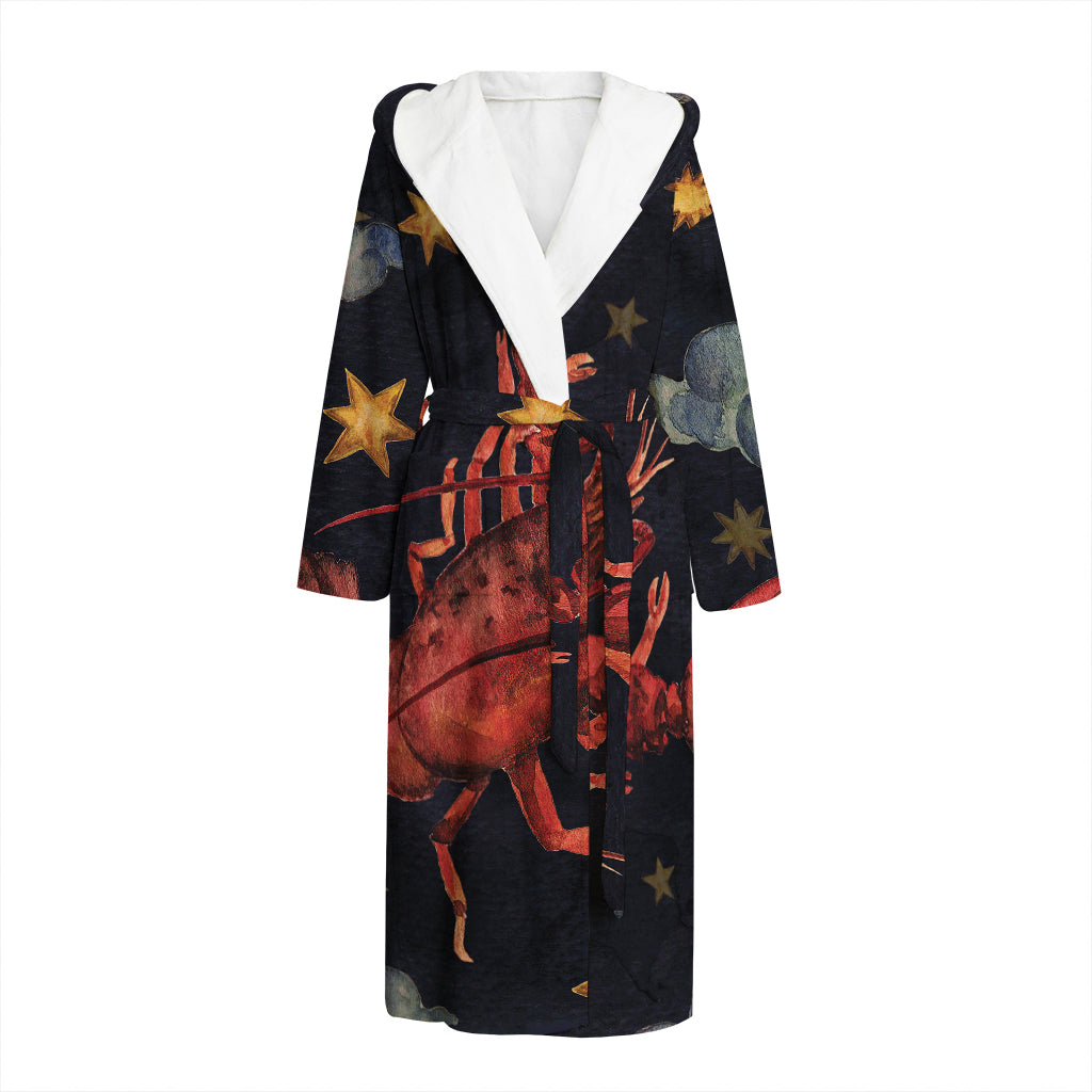 Watercolor Cancer Zodiac Sign Print Hooded Bathrobe