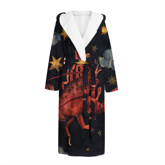 Watercolor Cancer Zodiac Sign Print Hooded Bathrobe