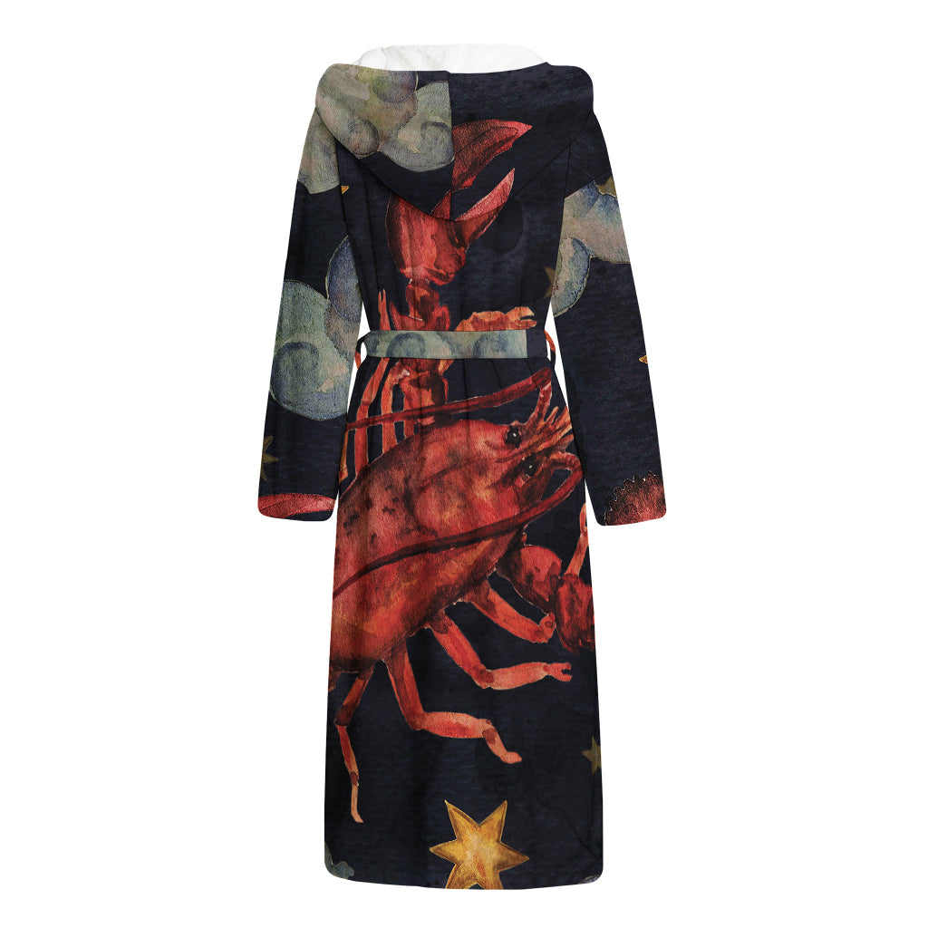 Watercolor Cancer Zodiac Sign Print Hooded Bathrobe