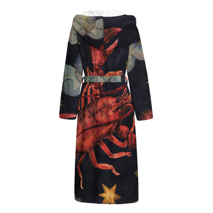 Watercolor Cancer Zodiac Sign Print Hooded Bathrobe