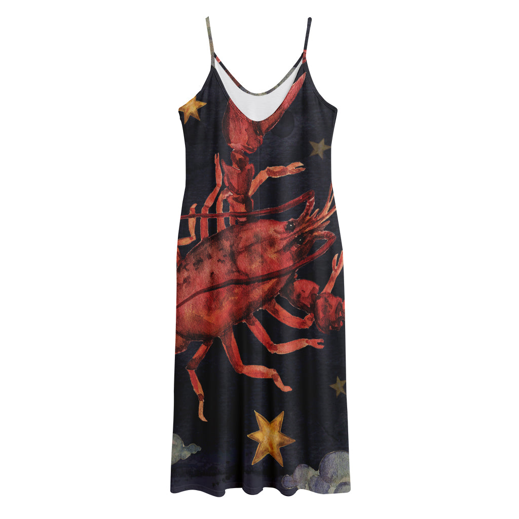 Watercolor Cancer Zodiac Sign Print Jersey Midi Cami Dress