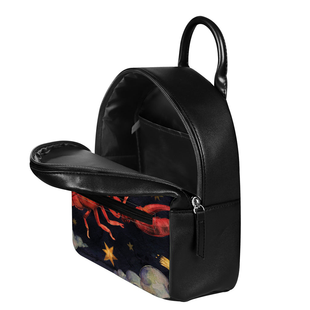 Watercolor Cancer Zodiac Sign Print Leather Backpack