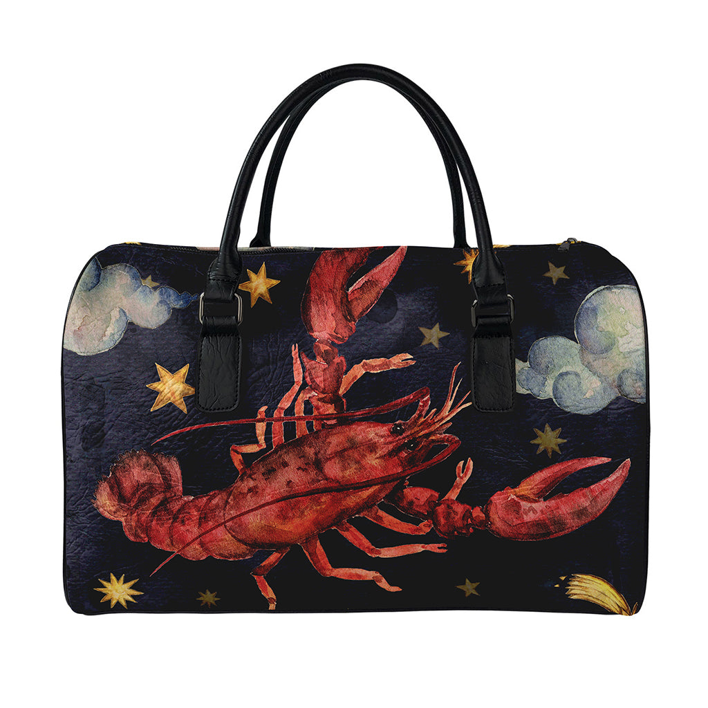 Watercolor Cancer Zodiac Sign Print Leather Duffle Bag