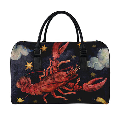 Watercolor Cancer Zodiac Sign Print Leather Duffle Bag
