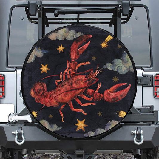 Watercolor Cancer Zodiac Sign Print Leather Spare Tire Cover