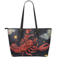 Watercolor Cancer Zodiac Sign Print Leather Tote Bag With Zipper