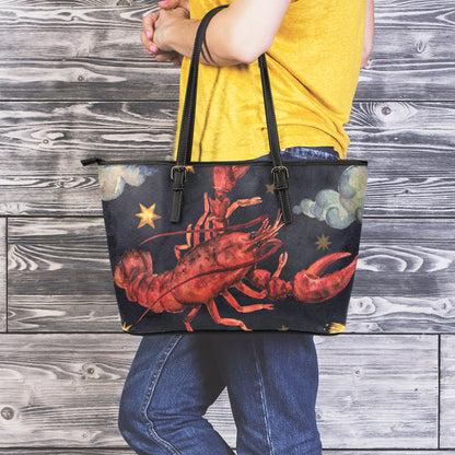 Watercolor Cancer Zodiac Sign Print Leather Tote Bag