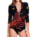 Watercolor Cancer Zodiac Sign Print Long Sleeve Swimsuit