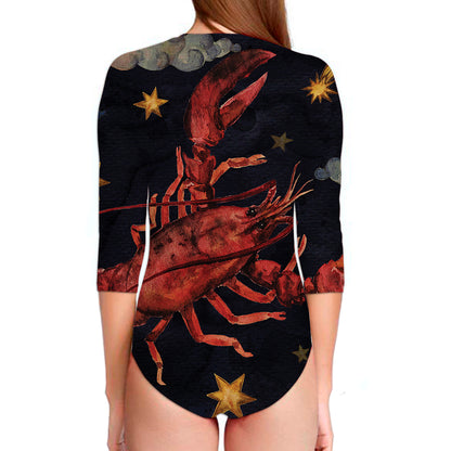 Watercolor Cancer Zodiac Sign Print Long Sleeve Swimsuit