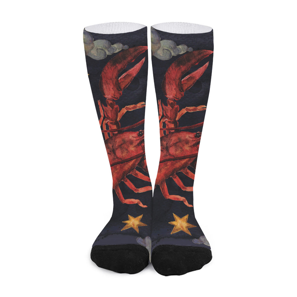 Watercolor Cancer Zodiac Sign Print Long Socks