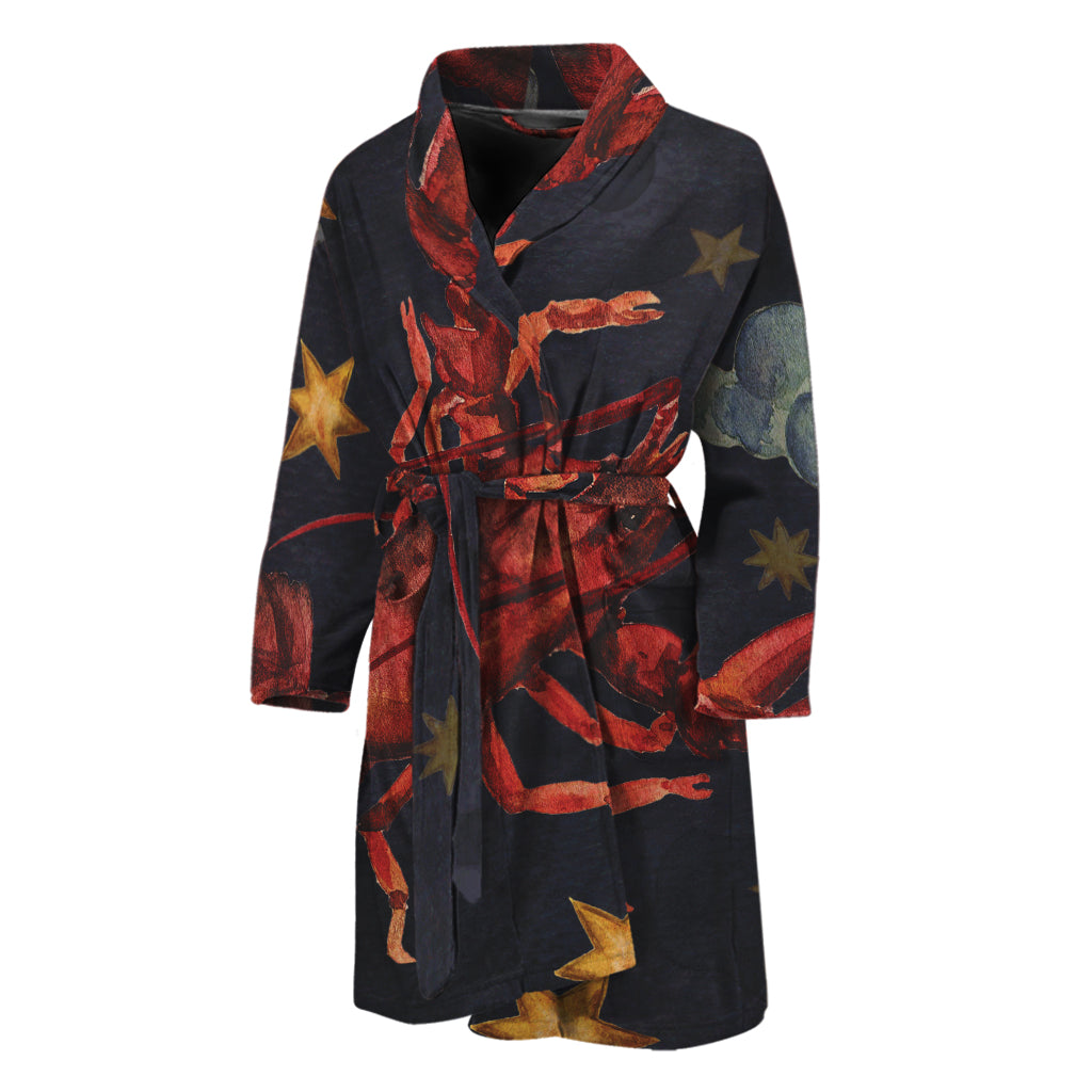 Watercolor Cancer Zodiac Sign Print Men's Bathrobe
