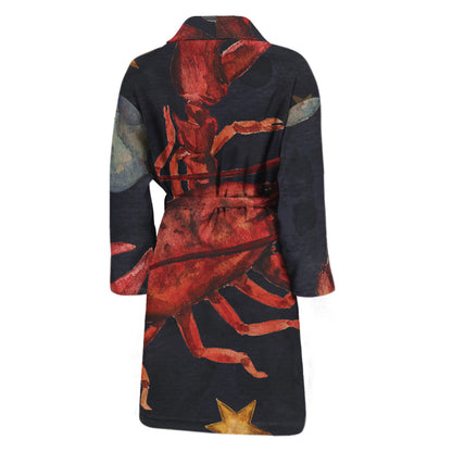 Watercolor Cancer Zodiac Sign Print Men's Bathrobe