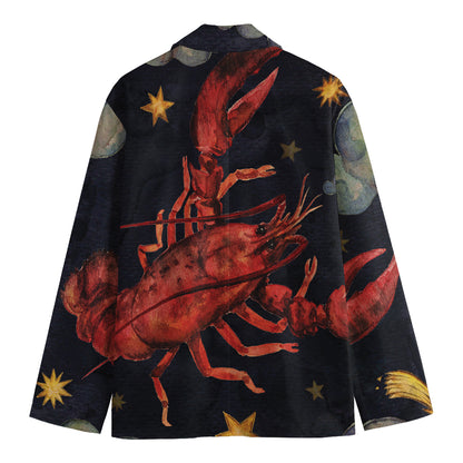 Watercolor Cancer Zodiac Sign Print Men's Cotton Blazer