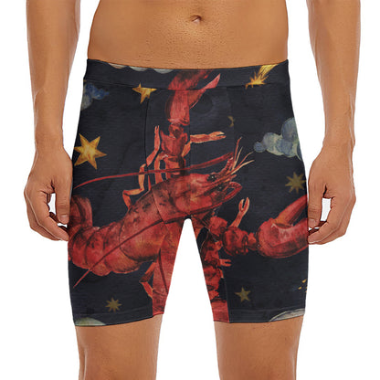 Watercolor Cancer Zodiac Sign Print Men's Long Boxer Briefs