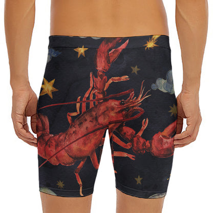 Watercolor Cancer Zodiac Sign Print Men's Long Boxer Briefs