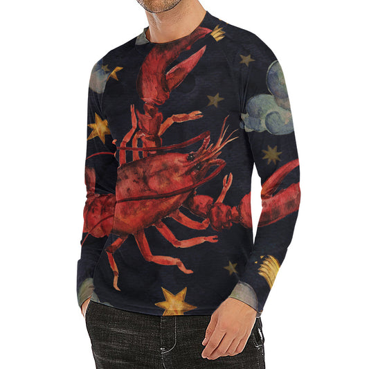 Watercolor Cancer Zodiac Sign Print Men's Long Sleeve Rash Guard
