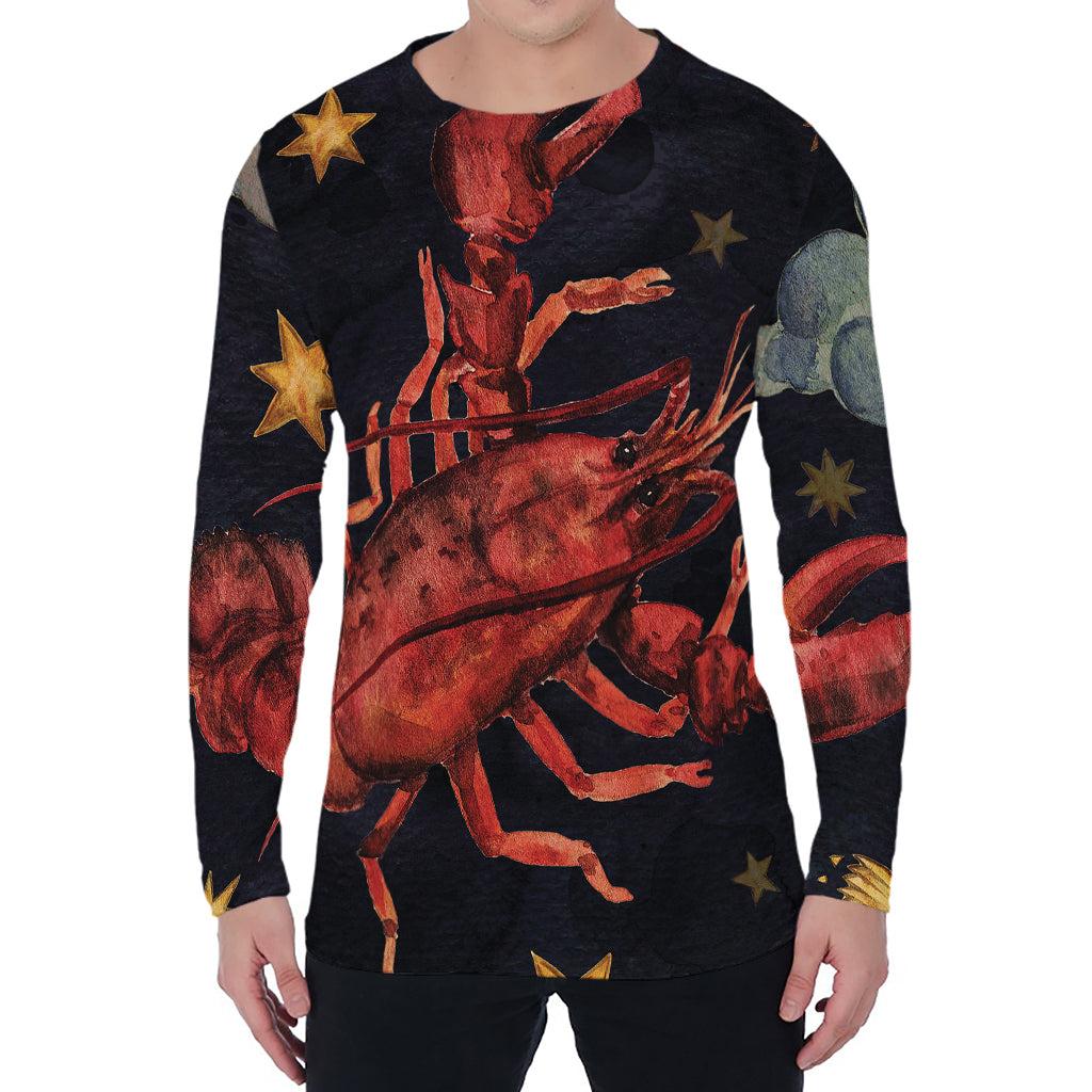 Watercolor Cancer Zodiac Sign Print Men's Long Sleeve T-Shirt