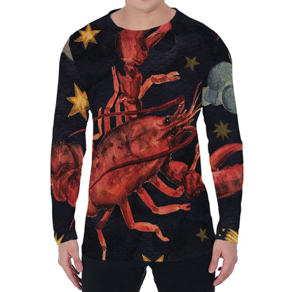 Watercolor Cancer Zodiac Sign Print Men's Long Sleeve T-Shirt