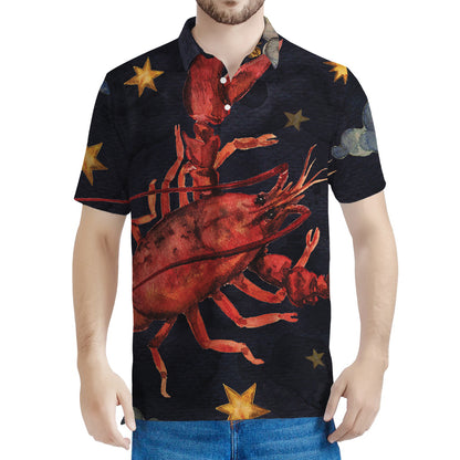 Watercolor Cancer Zodiac Sign Print Men's Polo Shirt