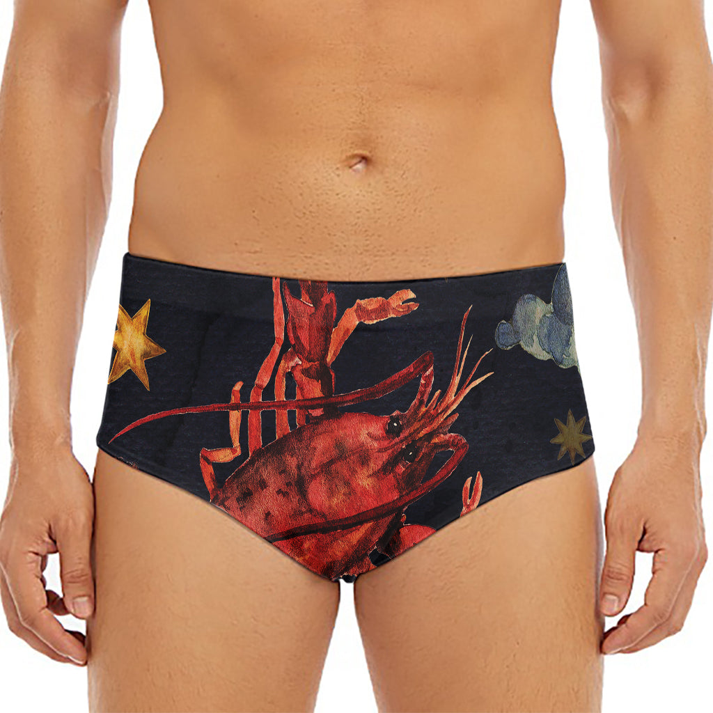 Watercolor Cancer Zodiac Sign Print Men's Triangle Swim Briefs