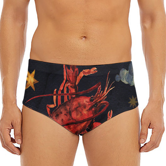 Watercolor Cancer Zodiac Sign Print Men's Triangle Swim Briefs