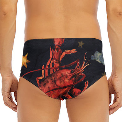 Watercolor Cancer Zodiac Sign Print Men's Triangle Swim Briefs
