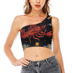Watercolor Cancer Zodiac Sign Print One Shoulder Crop Top