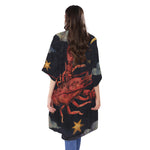 Watercolor Cancer Zodiac Sign Print Open Front Beach Cover Up