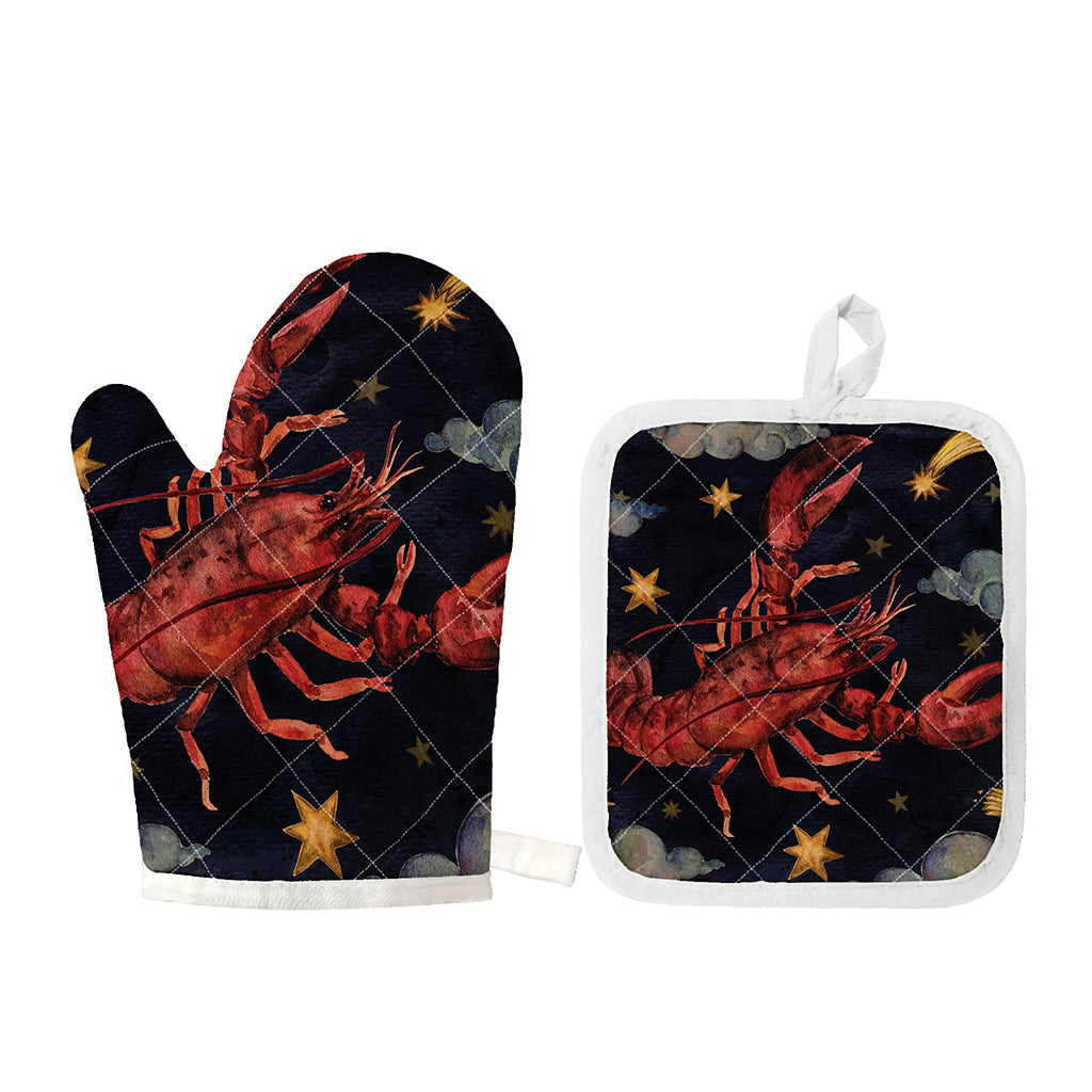 Watercolor Cancer Zodiac Sign Print Oven Mitt And Pot Holder Set