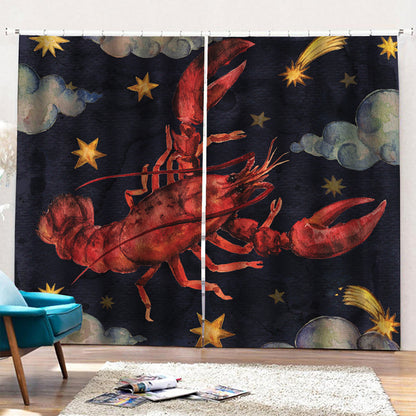 Watercolor Cancer Zodiac Sign Print Pencil Pleat Curtains