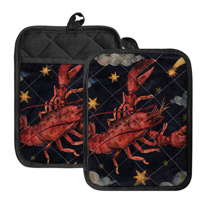 Watercolor Cancer Zodiac Sign Print Pot Holders With Pocket
