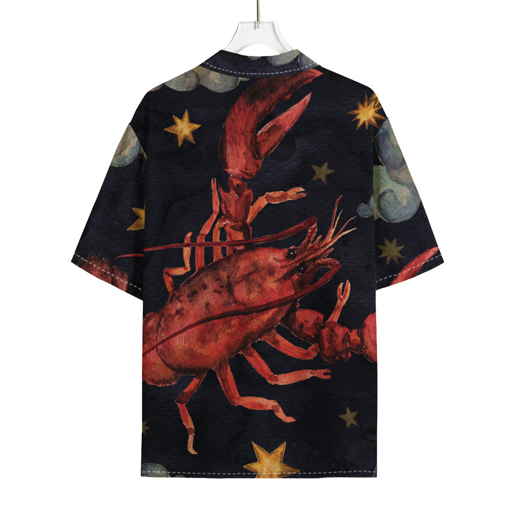 Watercolor Cancer Zodiac Sign Print Rayon Hawaiian Shirt
