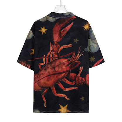Watercolor Cancer Zodiac Sign Print Rayon Hawaiian Shirt