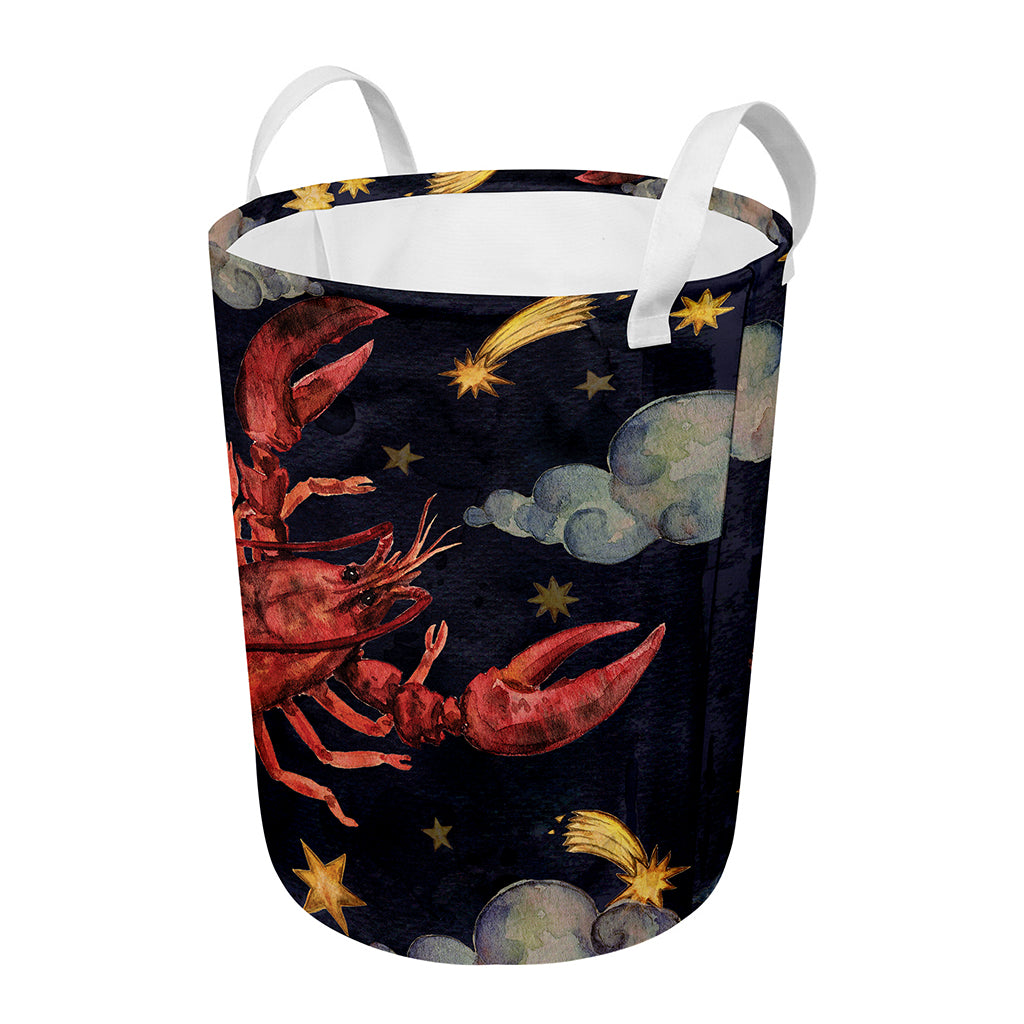 Watercolor Cancer Zodiac Sign Print Round Laundry Basket
