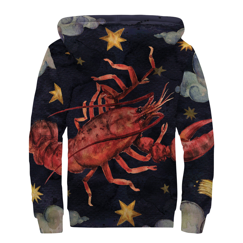 Watercolor Cancer Zodiac Sign Print Sherpa Lined Zip Up Hoodie