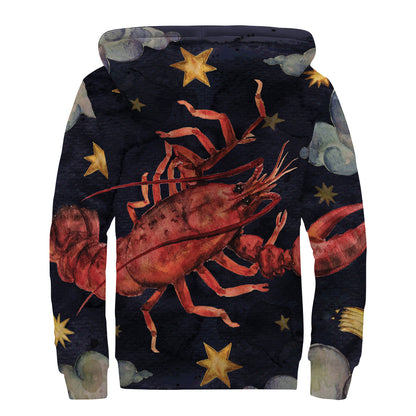 Watercolor Cancer Zodiac Sign Print Sherpa Lined Zip Up Hoodie