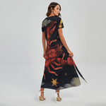 Watercolor Cancer Zodiac Sign Print Short Sleeve Maxi Dress