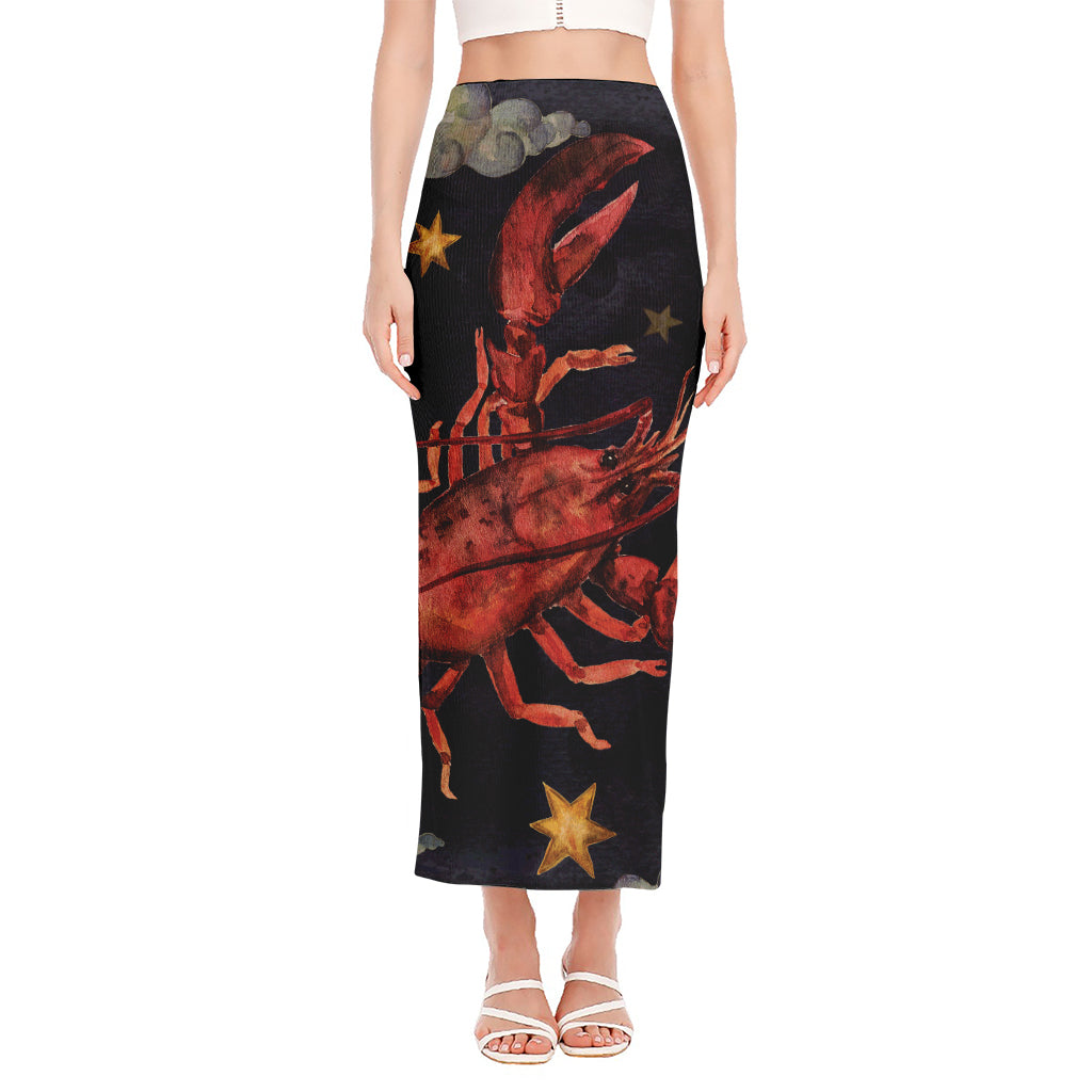 Watercolor Cancer Zodiac Sign Print Side Slit Maxi Skirt