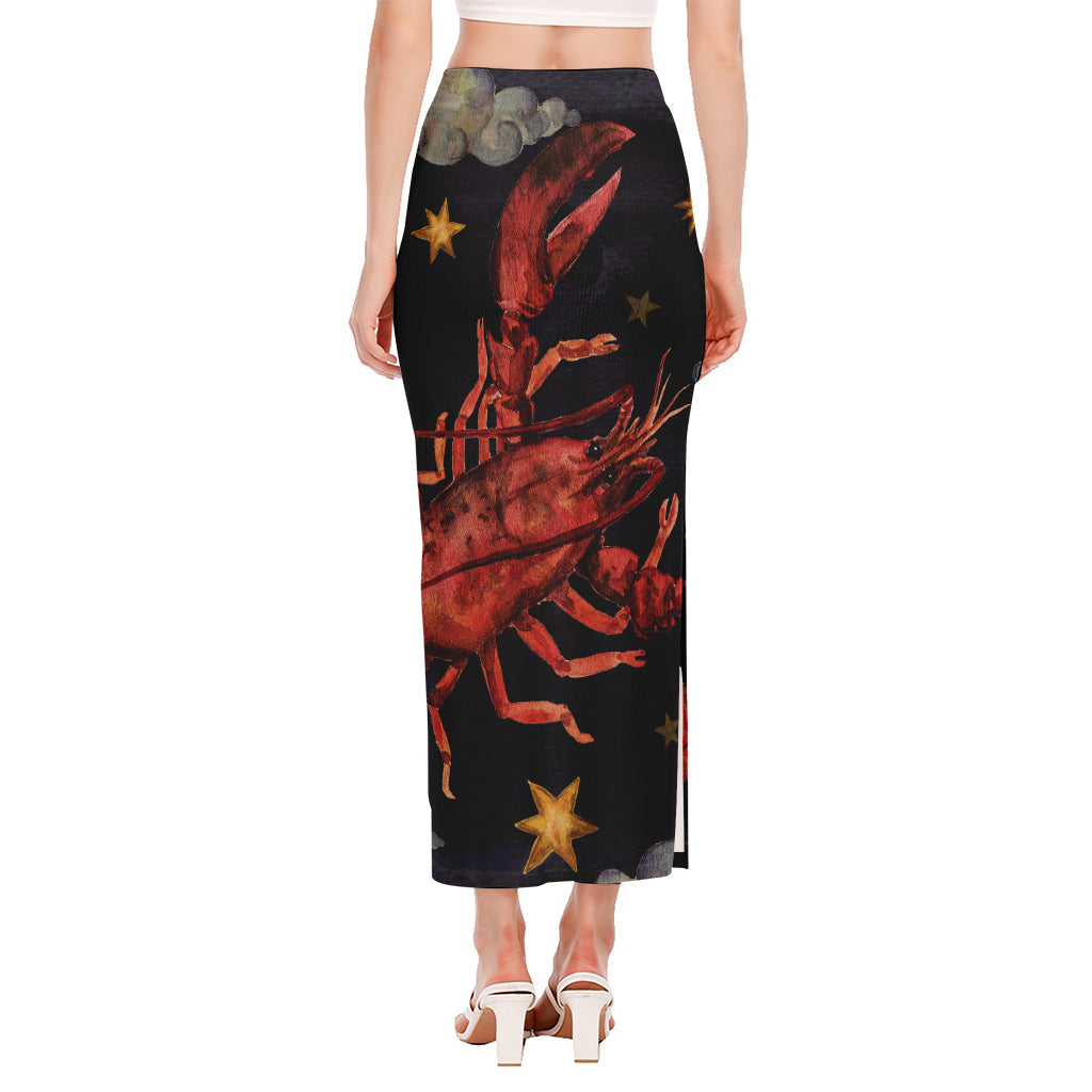 Watercolor Cancer Zodiac Sign Print Side Slit Maxi Skirt
