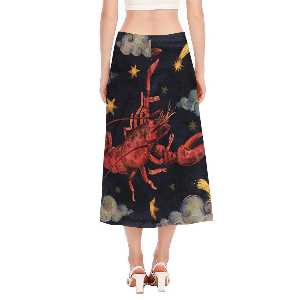 Watercolor Cancer Zodiac Sign Print Side Slit Midi Skirt