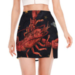 Watercolor Cancer Zodiac Sign Print Side Slit Mini Skirt