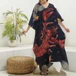 Watercolor Cancer Zodiac Sign Print Silk V-Neck Kaftan Dress