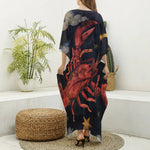 Watercolor Cancer Zodiac Sign Print Silk V-Neck Kaftan Dress