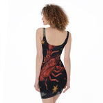 Watercolor Cancer Zodiac Sign Print Sleeveless Bodycon Dress