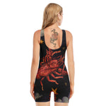 Watercolor Cancer Zodiac Sign Print Sleeveless One Piece Swimsuit