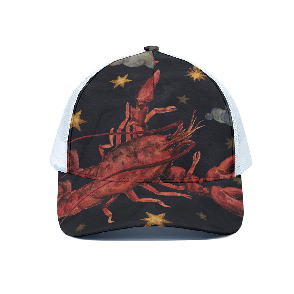 Watercolor Cancer Zodiac Sign Print White Mesh Trucker Cap