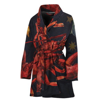 Watercolor Cancer Zodiac Sign Print Women's Bathrobe