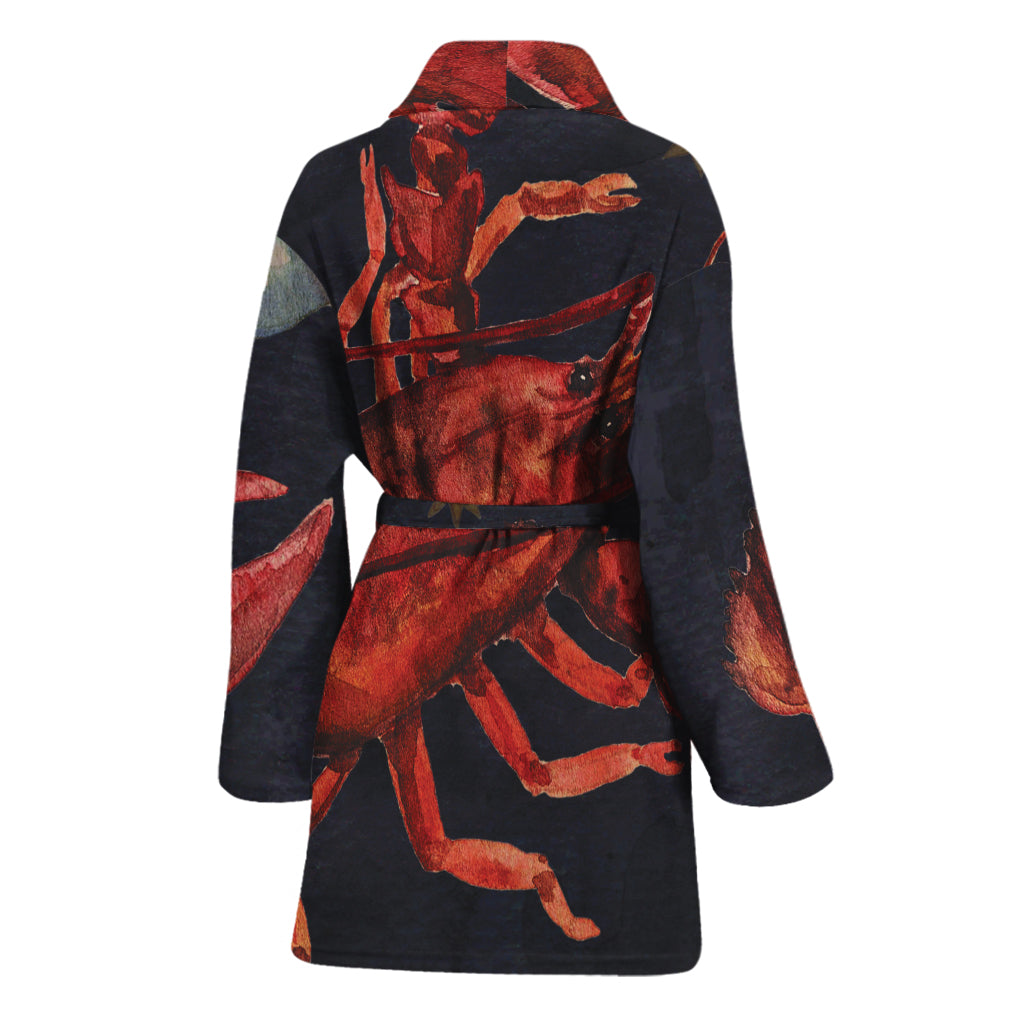 Watercolor Cancer Zodiac Sign Print Women's Bathrobe