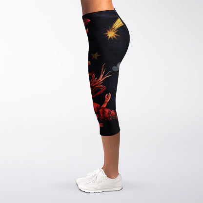 Watercolor Cancer Zodiac Sign Print Women's Capri Leggings