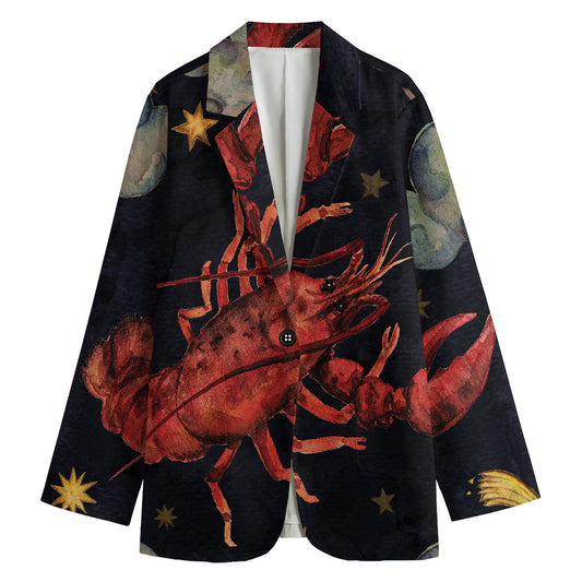 Watercolor Cancer Zodiac Sign Print Women's Cotton Blazer